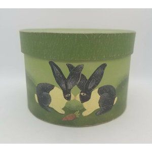 Round Gift Box Green Cardboard Kissing Black White Bunnies Happy Easter Spring